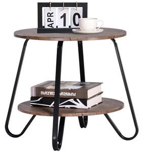 Tavolino Tavolo Moderno Design Rotondo con Struttura Nera Piano Noce Salvaspazio