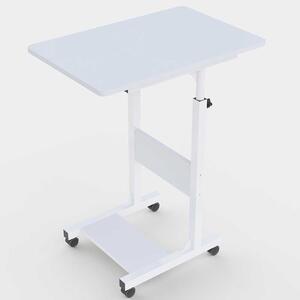 Tavolino Porta PC Computer da Letto Divano Regolabile con Ruote Bianco