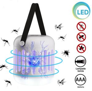 Zanzariera Elettrica Torcia Lampada LED da Campeggio Anti Zanzare Batteria AAA