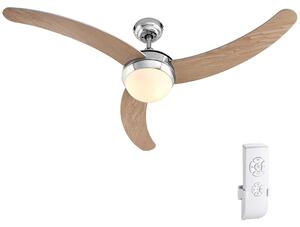 Ventilatore da Soffitto 3 Pale Legno con Lampada e Telecomando Diametro 122cm