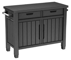 Tavolino per Barbecue 134x90x52 cm con Cassetti e Accessori Keter Unity XL Grafite