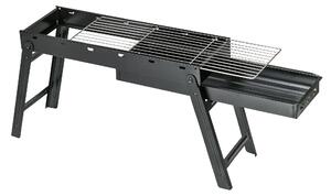 Barbecue a Carbonella Portatile con Gambe Pieghevoli e Vassoio Estraibile 74x20x38 cm in Metallo Nero