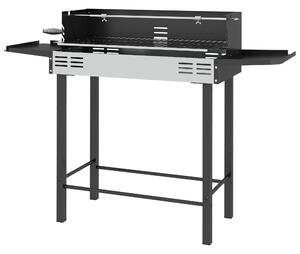 Barbecue a Carbone a 3 Livelli con Mensole Pieghevoli e Girarrosto 118x32x90 cm in Acciaio Inox Nero