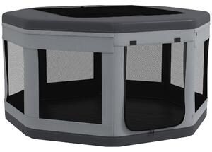 Box per Cani e Gatti con 7 Finestre e 2 Ingressi Ø124x62 cm in tessuto Oxford Nylon e PP Grigio e Nero