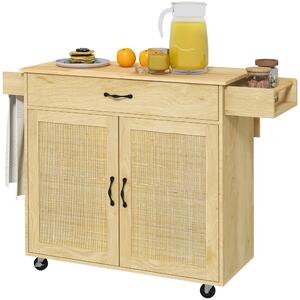 Carrello da Cucina con Piano Pieghevole 120x68x89 cm in Legno e Rattan Stile Boho