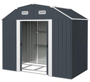Capanno Porta Attrezzi con Ripiani Regolabili e 2 Finestre 238x132x198,5 cm in Acciaio Zincato Grigio Scuro