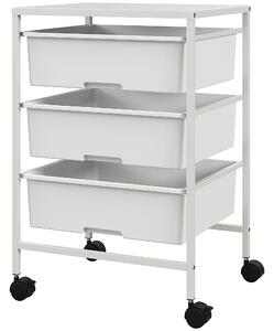 Carrello Multiuso con 3 Cestini Estraibili e Ruote 40,8x33,5x60,5 cm in Acciaio e PP Bianco