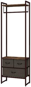 Appendiabiti da Terra con Asta 3 Cassetti e Ripiani 58,5x30x178 cm in Legno MDF e Acciaio Marrone