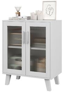 Credenza Moderna Multiuso 61x35x75 cm con 2 Ante Trasparenti e 2 Ripiani Bianco