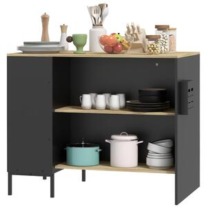 Isola da Cucina con Ripiani 14,5x70x90 cm Portacoltelli e Armadietto con Anta Scorrevole Nero