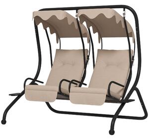 Dondolo da Giardino 2 Posti con Tetto Parasole 170x136x170 cm in Acciaio e Poliestere Beige