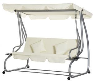 Dondolo Letto da Giardino 3 Posti 200x120x164 cm con Tetto Regolabile e 2 Portabicchieri Crema