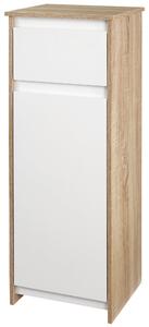 Mobile Bagno con Cassetto e Armadietto con Ripiano Regolabile Interno 32,6x30x90 cm in MDF Bianco e legno naturale