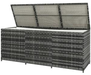 Panca Contenitore Rialzata con Fodera Interna 180x60x73 cm in Acciaio e Rattan Grigio e Crema