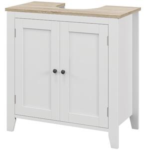 Mobile Sottolavabo Bagno a U con Ripiano Regolabile Interno 60x30x60 cm in MDF Bianco e Legno