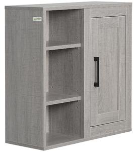 Pensile Bagno con 3 Ripiani Aperti e Armadietto 48x20x50 cm in Legno Truciolare Grigio