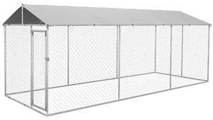 Kennel per Cani da Esterno 6x2,3x2,3m con Tetto Impermeabile in Tessuto Oxford e Acciaio Argento