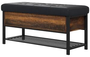 Panca Scarpiera da Ingresso Industriale con Ripiano Nascosto 100x40x50 cm in Truciolato e Acciaio Marrone e Nero