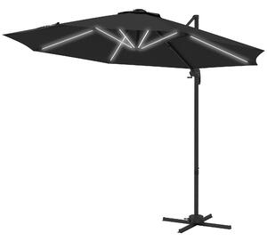 Ombrellone a Braccio per Esterno con Luci a LED e Angolo Regolabile Ø3x2,5 m in Alluminio e Poliestere Grigio