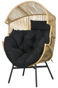 Poltrona da Giardino a Uovo con Poggiatesta e Cuscini per Seduta 89x75x143 cm in Rattan e Acciaio Sabbia e Nero