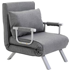 Poltrona Letto Singolo con Schienale Regolabile a 5 Livelli e Cuscino 65x69x80 cm in Tessuto Grigio Chiaro