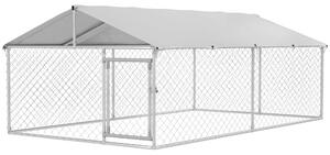 Recinto per Cani Grandi fino 30kg per Esterno 4x2,3x1,5m con Tetto Impermeabile e Anti-UV Argento
