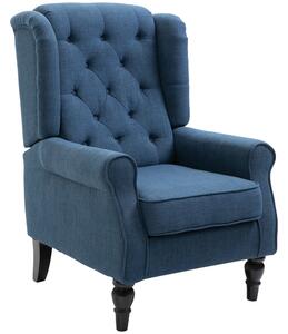 Poltrona per Salotto in Stile Francese con Seduta Imbottita e Cuscini 74x86x102 cm in Poliestere Blu