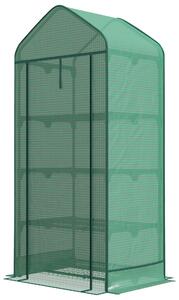 Serra per Piante a 4 Ripiani con Porta Avvolgibile 69x49x158 cm in Metallo e PE Verde Scuro