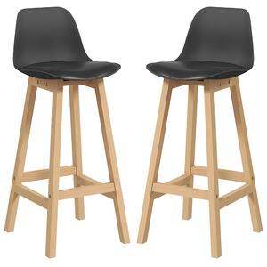 Set 2 Sgabelli da Bar 39x41x96 cm Gambe in Legno e Cuscino in Similpelle Nero
