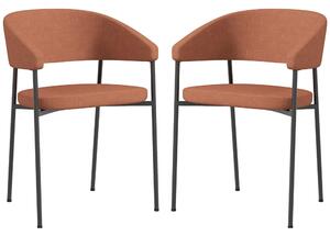 Set 2 Sedie da Pranzo Imbottite e Monoblocco 59x56x78 cm in Tessuto Effetto Lino e Acciaio Arancione