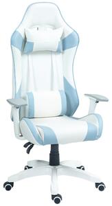 Sedia da Gaming Reclinabile 135° con Poggiatesta e Supporto Lombare 67x60x120-128 cm in Similpelle Azzurro