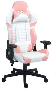 Sedia da Gaming Reclinabile 155° con Poggiatesta e Supporto Lombare 69x54x125-132,5 cm in Similpelle Rosa