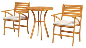 Set Tavolo e 2 Sedie con Cuscini da Giardino in Legno di Pino Naturale