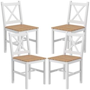 Set 4 Sedie per Cucina e Soggiorno con Schienale a Croce 41x46,5x86 cm in Legno di Pino Bianco e Rovere
