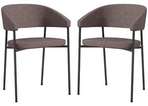 Set 2 Sedie da Pranzo Imbottite e Monoblocco 59x56x78 cm in Tessuto Effetto Lino e Acciaio Marrone