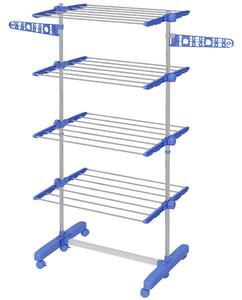 Stendino Verticale con 4 Ripiani Regolabili 142x55x172 cm in Acciaio e Plastica Blu e Argento