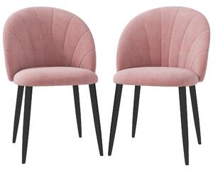 Set 2 Sedie da Pranzo Imbottite Stile Nordico 52x54x79 cm in Metallo e Velluto Rosa