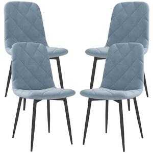 Set 4 Sedie per Cucina Imbottite 45x54x87 cm in Tessuto Effetto Velluto e Acciaio Azzurro