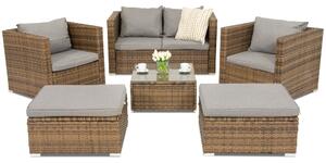 Mobile da giardino in polyrattan Roma Coffee 4 + 2 pouf Garden Point marrone
