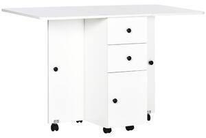 Tavolo a Ribalta per 6 Persone max con 2 Cassetti Armadietto e Ripiano 120x60x76,5 cm in Truciolato Bianco