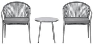 Set Tavolino e 2 Sedie con Cuscini da Giardino in Rattan PE Grigio