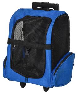Trasportino Zaino 2 in 1 per Cani e Gatti 42x25x55 cm con Tasche e Maniglia Telescopica Blu