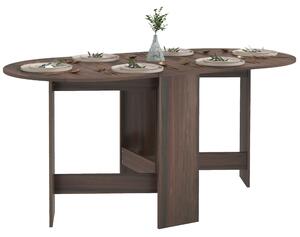 Tavolo Pieghevole Salvaspazio con 2 Ribalte Ovale 163x80x75 cm in Legno Marrone