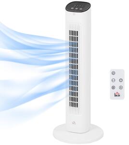 Ventilatore a Colonna con Telecomando e 3 Velocità Ø30x78 cm Oscillazione e Modalità Notte in ABS Bianco