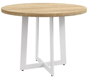 Tavolo da Pranzo Rotondo Moderno per 4 Persone Ø100x75 cm in MDF e Acciaio colore Legno Naturale e Bianco
