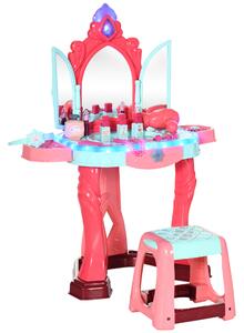 AIYAPLAY Tavolino Toeletta per Bambine con Sgabello, Specchio, Luci e Accessori, in PP e GPPS, 57x34x76 cm, Multicolore