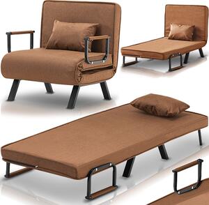 Poltrona Letto Reclinabile Chaise Lounge e Seduta Imbottita Convertibile Marrone