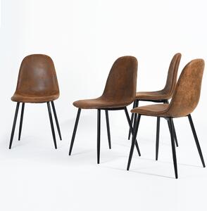 Set 4 Sedie per Sala da Pranzo Marrone con Gambe Acciaio Nero Seduta Ergonomica
