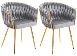 Set 2 Sedie per Sala da Pranzo e Ufficio in Velluto Grigio Sedia Ergonomica