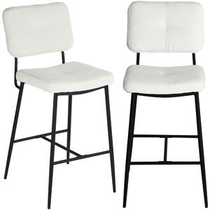 Set 2 Sgabelli da Cucina Bar Ristorante in Tessuto Crema Struttura Metallo Nero